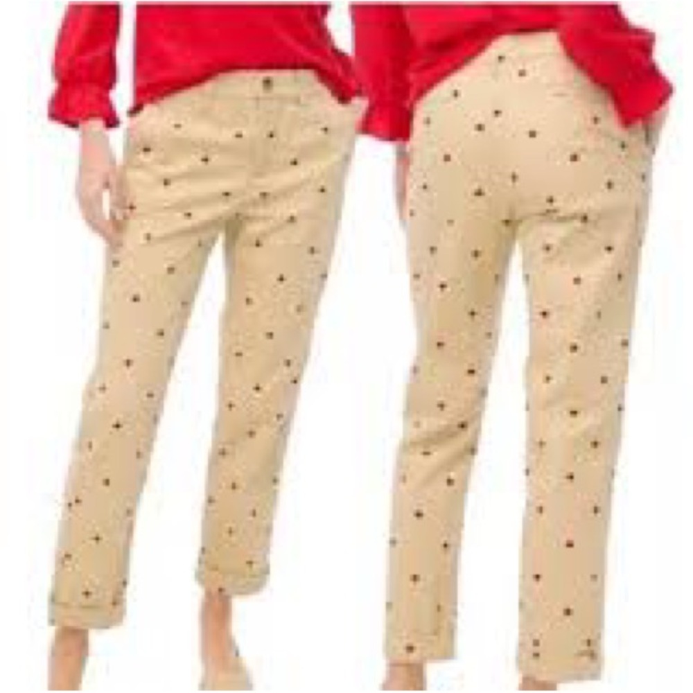 J.Crew Highrise Girlfriend Chinos Classic Tan With Red Hearts Size 14 - Picture 2 of 7